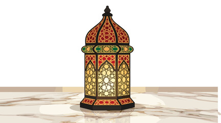 Beautifully crafted colorful stained glass lantern on marble surface