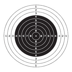 Bullseye Target Black and White, Shooting, Rifle, Archery