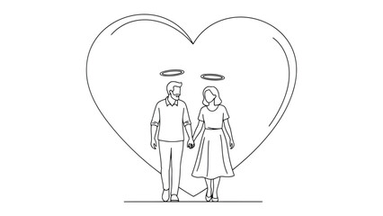 Eternal Bond: A minimalist sketch portrays a couple holding hands in front of a giant heart, symbolizing everlasting love and the sanctity of their connection. This illustration depicts their bond.