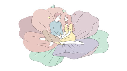 Love's sanctuary: A tender moment of togetherness between two individuals, nestled within a delicate flower, embodies love, intimacy, and the beauty of connection.