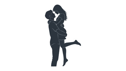 Love's Embrace: A silhouetted couple locked in an intimate moment, where love and connection intertwine in a tender embrace. The man holds the woman. A perfect depiction of love.