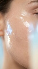 Fototapeta premium Deep Hydration Moisture Barrier On Female Face Glass Skin Look