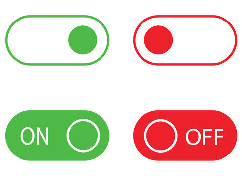Toggle switch icon set. On and off buttons in various styles for user interface , Vector illustration.