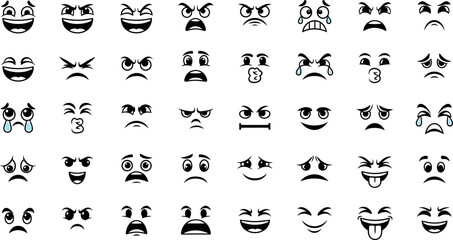 Cartoon retro faces. Vintage emotional face with mascot characters funny faces , eyes and mouths elements