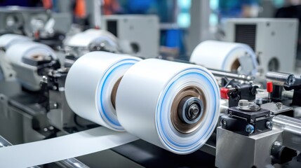 Fototapeta premium Medium shot of polypropylene shrink sleeves being smoothed onto promotional products emphasizing the flexibility and seamless fit of the labeling technique in an industrial