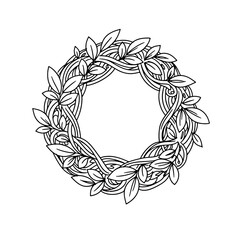 Beautiful hand drawn wreath with leaves and branches