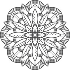 A black and white drawing of a flower with a leafy stem