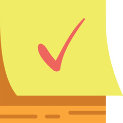 A yellow sticky note with a red check mark on it