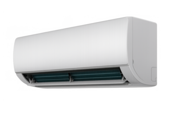 White indoor air conditioner unit cooling a room, providing climate control and fresh purified air in a modern home