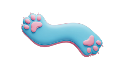 Stylized Blue Paw With Pink Paw Pads and Claws on a Transparent Background a Whimsical Digital Art Creation for Playful Designs