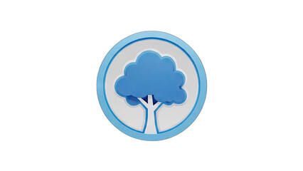 Stylized Blue Tree Inside a Circle Emblem with Light Blue Border on Black Background with Transparent Background.