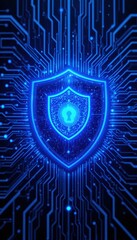 Digital shield with circuit patterns and blue glow for cybersecurity protection Generative AI