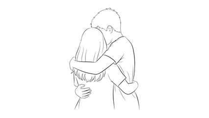 Embracing Unity: A tender sketch captures the closeness of two individuals in a heartfelt embrace, symbolizing support, connection, and comfort.