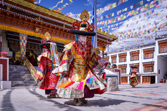 Cham Mask Dance Performance at Buddhist Festival in Leh, Ladakh, India