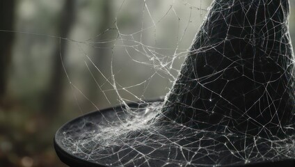 Witchs Hat Covered in Cobwebs for Halloween.