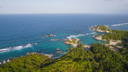 Obraz premium Aerial View of Cabo San Juan’s Serene Coves, Tayrona National Park, Colombia
