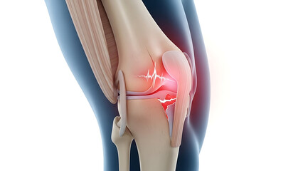 Anatomical 3D Illustration of Human Knee Joint Displaying Pain and Inflammation