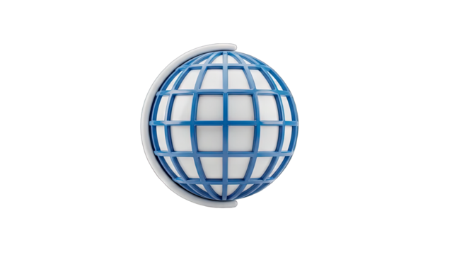 Stylized Globe Icon With Blue Grid And White Spheres On Transparent Background Clean Digital Art Representation Of Global Network Or Connectivity - Powered by Adobe