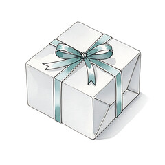 Beautifully wrapped gift box with blue ribbon
