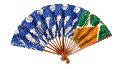 African Print Hand Fan on Transparent Background