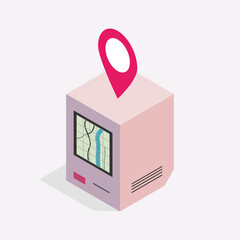 Global Positioning Systems with retro machine isometric graphic