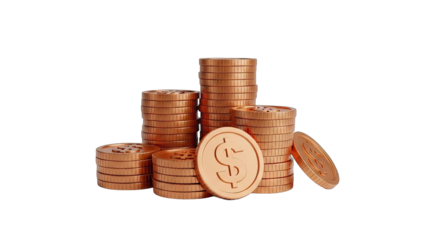 Stacked Bronze Coins With Dollar Sign On Transparent Background Detailed Financial Wealth Concept