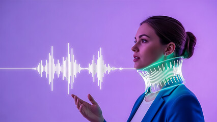 Futuristic voice command interface and soundwave visualization in digital communication