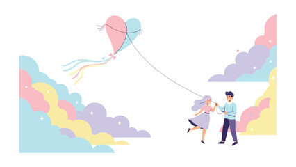 Love's Aerial Flight: A couple joyfully releases a heart-shaped kite into the sky. Capturing the essence of romance, affection and shared dreams.