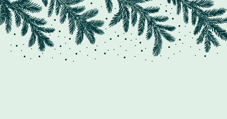 Christmas frame with green tree branch set, hand drawn