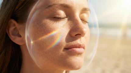 Sunscreen UV Protection Invisible Prism Shield On Female Face