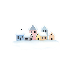 Charming winter village scene with colorful houses