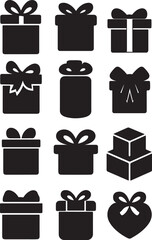 Gift Box Silhouette Icons Set Black Present Shapes