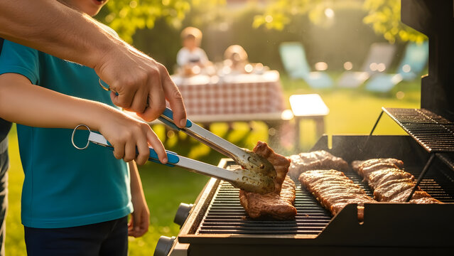 traditional cuisine with grilled meat prepared by local chef on outdoor barbecue grill food meat grill bar b q skewer, 