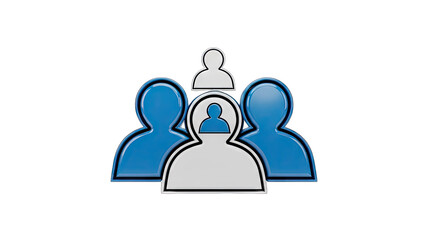 Teamwork Concept With Three Stylized Figures One Central Figure Prominent Surrounded By Two Others And A Smaller Figure Above With Blue and Silver Tones on a Transparent Background