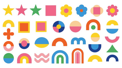 Vibrant Abstract Geometric Shapes Collection with Playful Colors and Forms