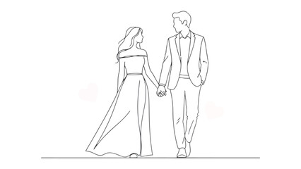 Hand in Hand: A minimalist illustration captures a couple walking hand in hand, the lines of their figures subtly defining a bond. 