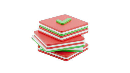 Stack Of Red And White Square Shaped Objects With Green Check Mark On Top Isolated On Transparent Background