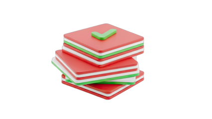 Stack Of Red And White Square Shaped Objects With Green Check Mark On Top Isolated On Transparent Background