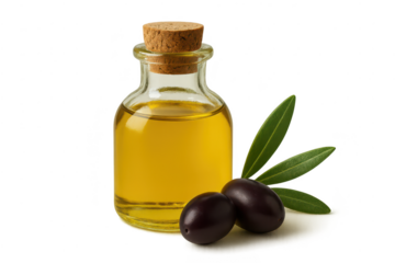 Olive oil in a bottle, with transparent background for design projects.