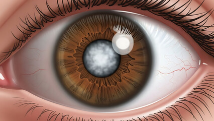 Stunningly detailed visual representation of a human eye with a developing cataract condition