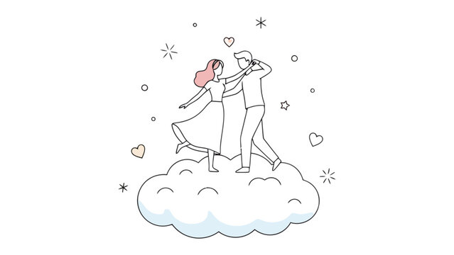 Dancing on Cloud Nine: A romantic couple gracefully dances atop a fluffy cloud. It's a whimsical representation of love and togetherness. 