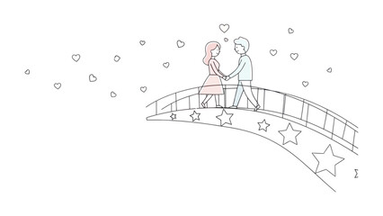 Obraz premium Eternal Embrace: A tender couple, hands clasped, embarks on a shared journey, their love a beacon amidst a starlit, dreamy sky.