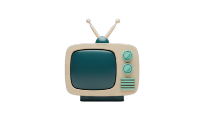Retro Television Set with Cream White Casing Teal Screen and Two Antennae Against Black Background