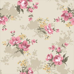 Vintage Pink and Yellow Floral Seamless Pattern for Textile and Wallpaper