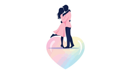 Enchanted Embrace: A tender moment captured as a couple shares a loving embrace. They are silhouetted against a backdrop of a heart-shaped design, symbolizing love and affection. 