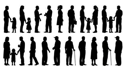 Diverse Silhouettes of People Standing Together, Representing Family and Community Bonds