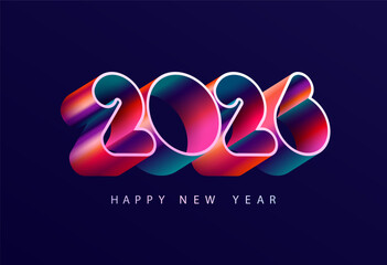 New year 2026. Colored 3D numbering design. Festive greeting card template.