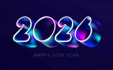 Happy New Year 2026. 3D color numbers in liquid glass style . Holiday colorful numbering design.