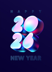 New Year 2026. 3D isometric numbers in liquid glass style . Holiday colorful numbering design.