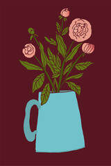 Realistic hand-drawn peonies in soft pink tones, created as high-quality vector illustrations with delicate gradients. Each flower features detailed petals, natural shading and elegant botanical lines